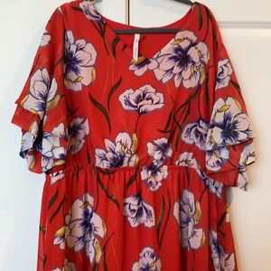Red floral print dress